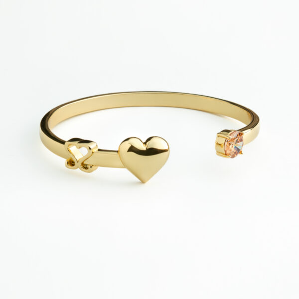 SS Heart Pink Crystal Bangle