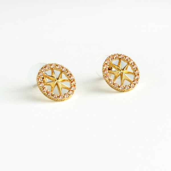 Maleth Maltese Cross Gold Crystal Stud Earrings - Image 2