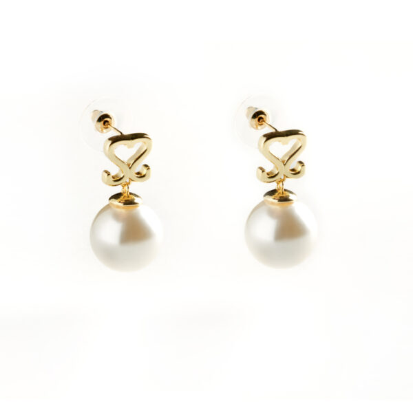 Large Pearl Emblem Drop Earrings - Image 2