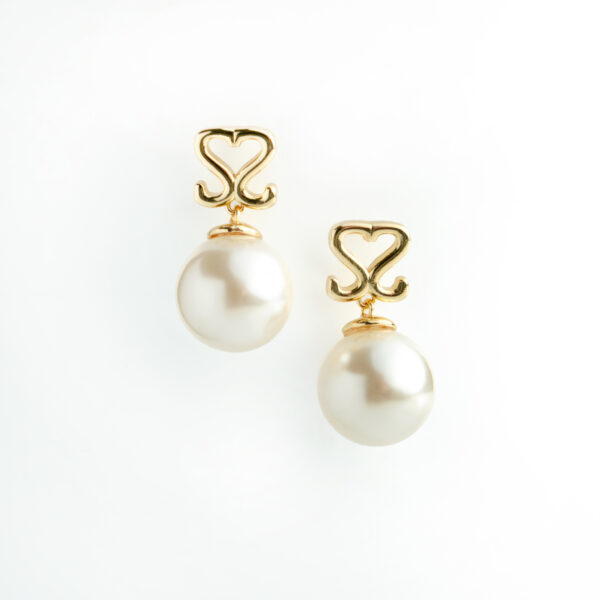 Large Pearl Emblem Drop Earrings
