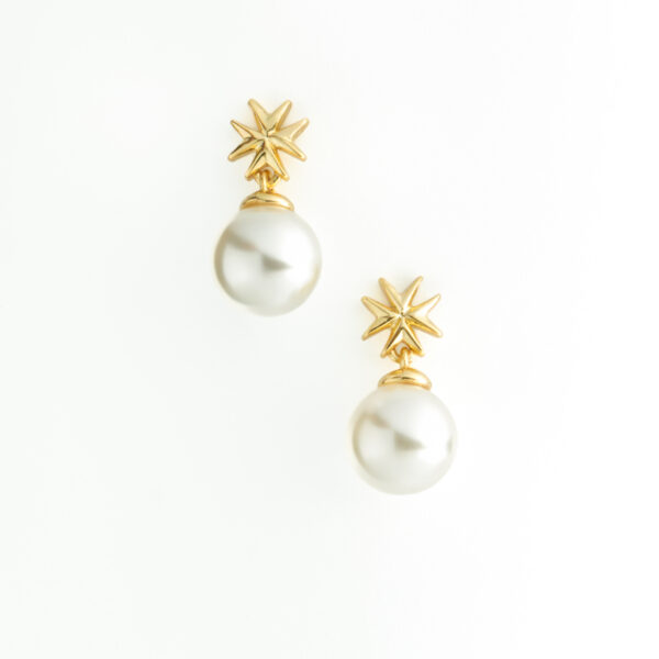 Maltese Cross Pearl Drop Earrings