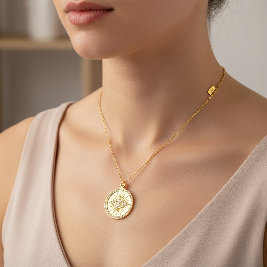 Evil Eye Medallion Necklace - Image 3