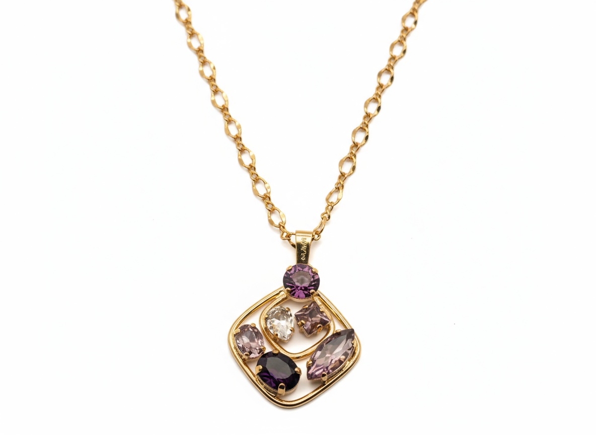 Malu Square-Frame Necklace with Amethyst and Clear Crystals - Image 3