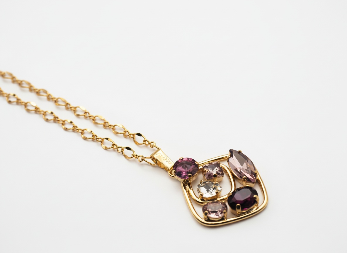 Malu Square-Frame Necklace with Amethyst and Clear Crystals - Image 2