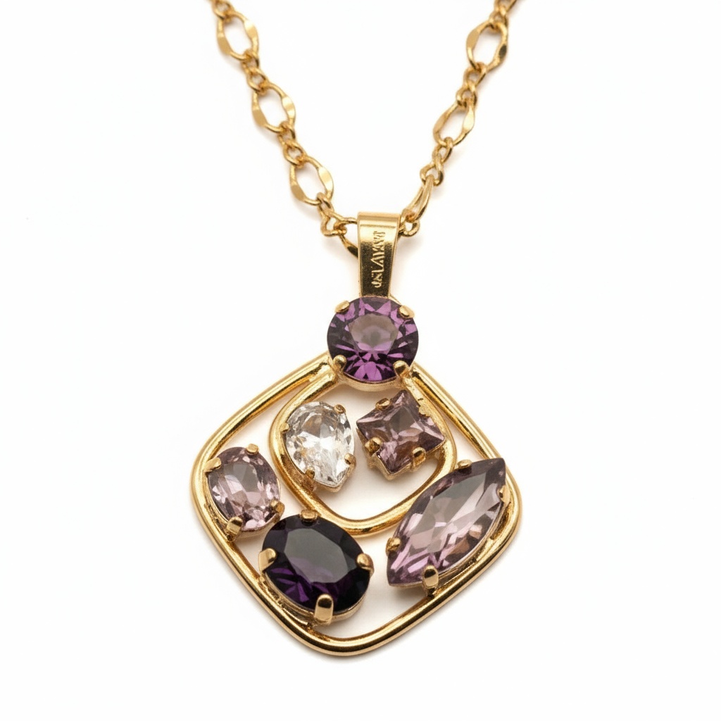 Malu Square-Frame Necklace with Amethyst and Clear Crystals