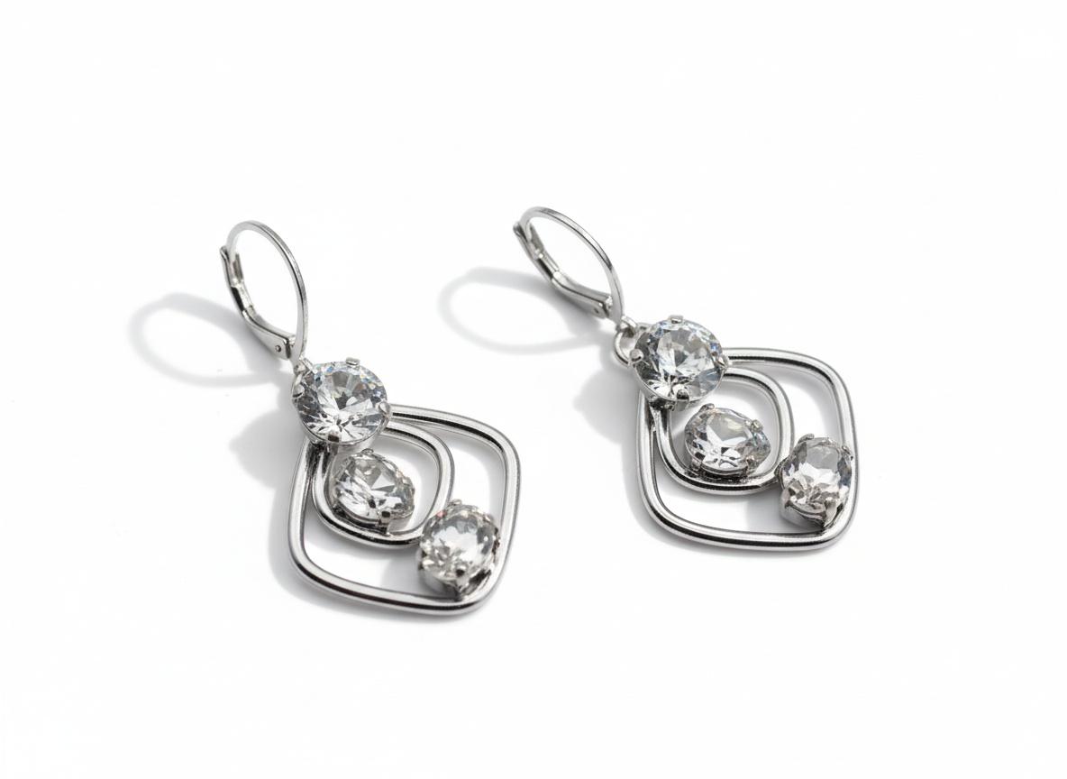 Malu Silver Square-Frame Earrings with Clear Crystals - Image 2