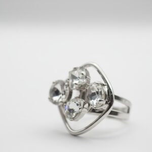Malu Silver Square-Frame Ring with Clear Crystals