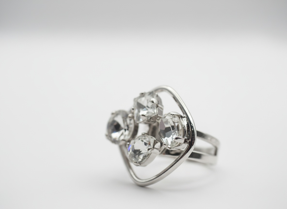 Malu Silver Square-Frame Ring with Clear Crystals