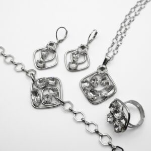 The Malu Silver Square-Frame Jewellery Set with Clear Crystals